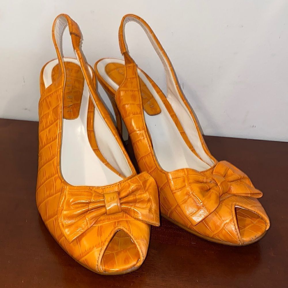 Gianni Bini Orange Brown Slingback Leather Upper Heels Shoes Crocodile 7.5 EUC